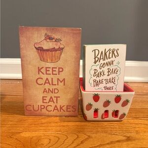 Baking Enthusiast Set - Decorative Signs & Ceramic Basket
